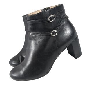 ABELLA! BLACK GENUINE LEATHER ULTRA COMFORT CHUNKY HEELED ZIP BOOTS! SZ 9M